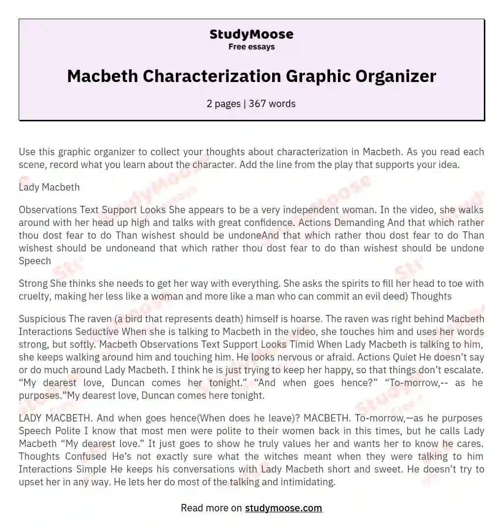 Macbeth Characterization Graphic Organizer