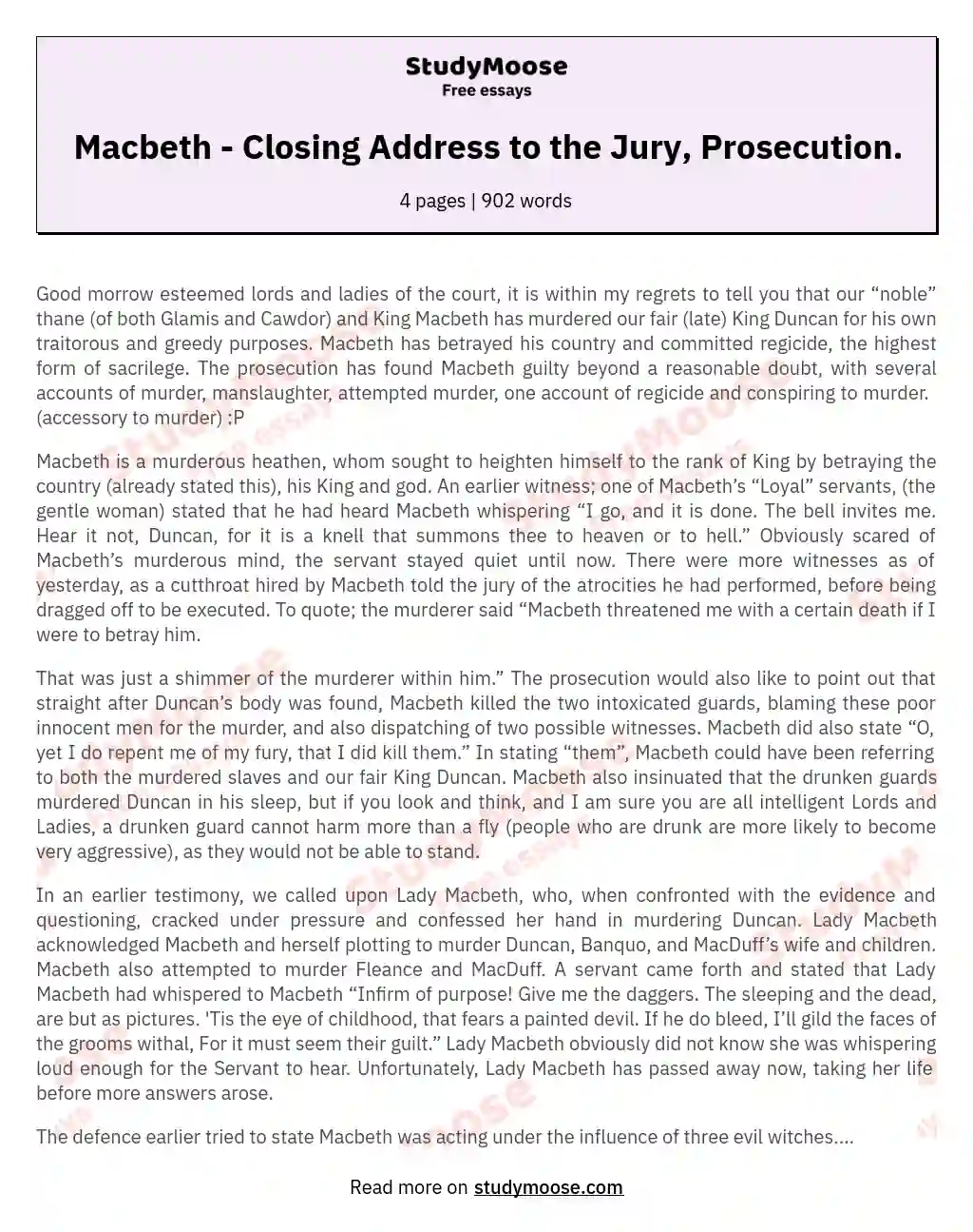 Macbeth - Closing Address to the Jury, Prosecution. essay