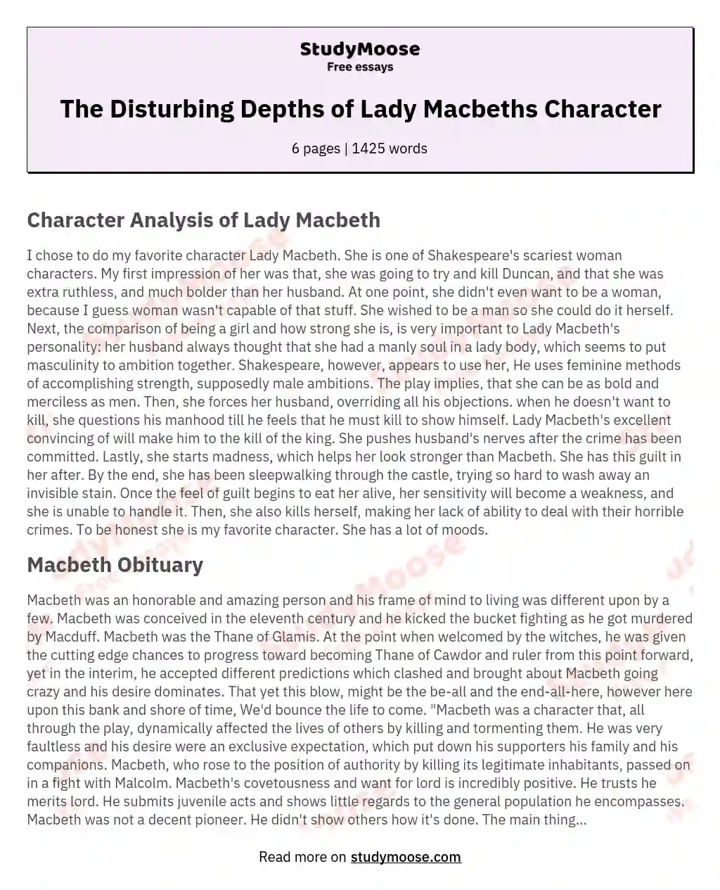 The Disturbing Depths of Lady Macbeths Character essay