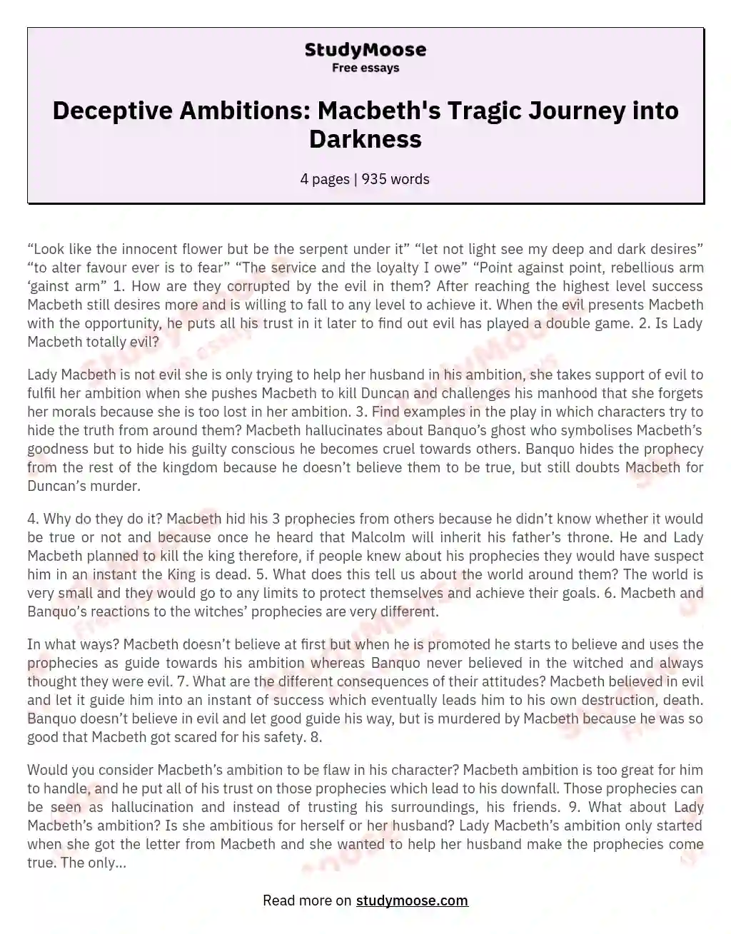 Deceptive Ambitions: Macbeth's Tragic Journey into Darkness essay