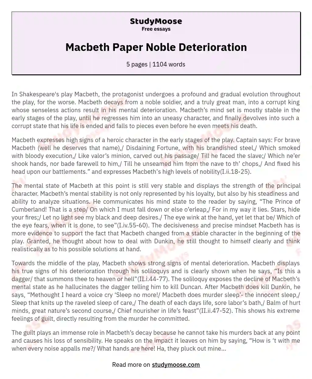 Macbeth Paper Noble Deterioration essay