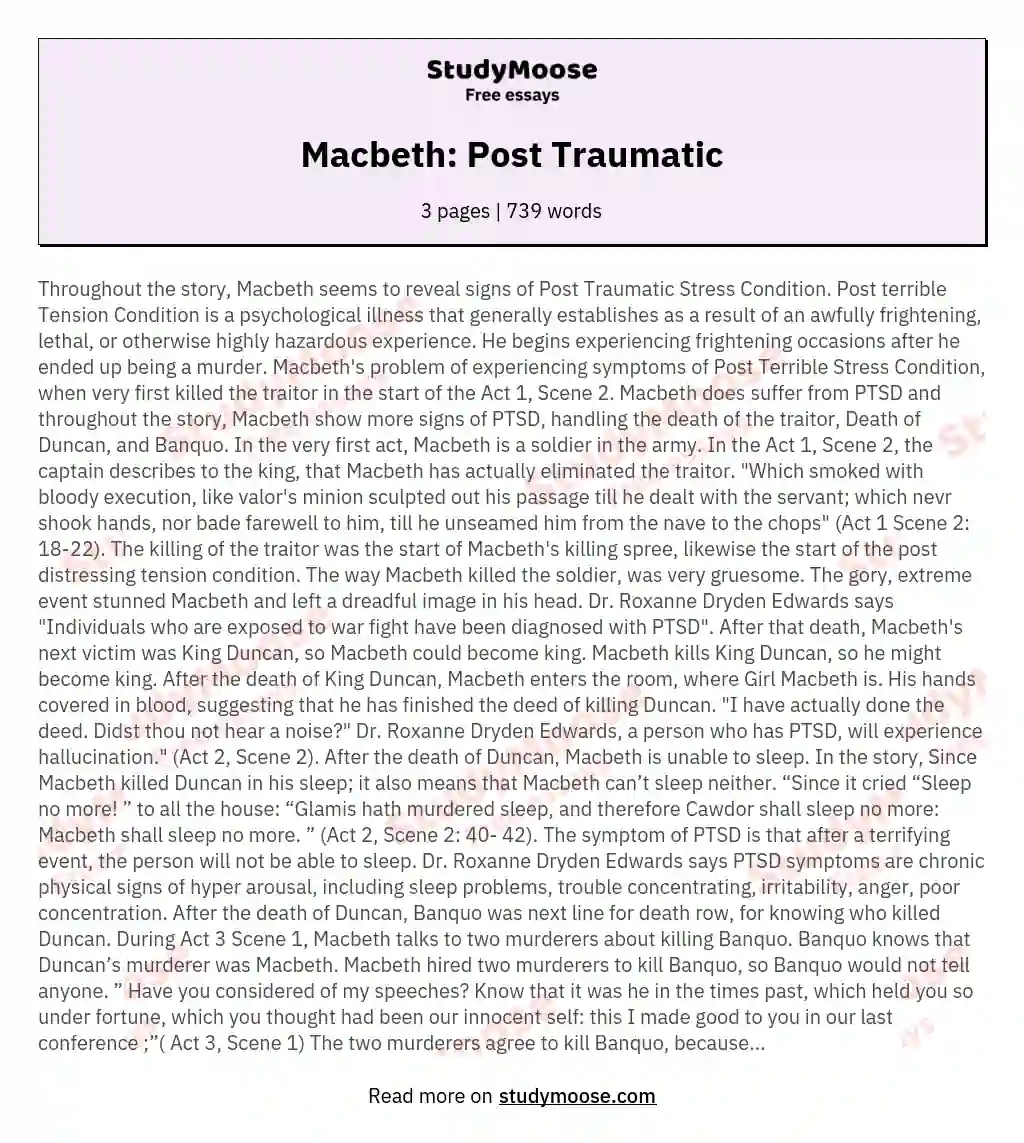Macbeth: Post Traumatic essay