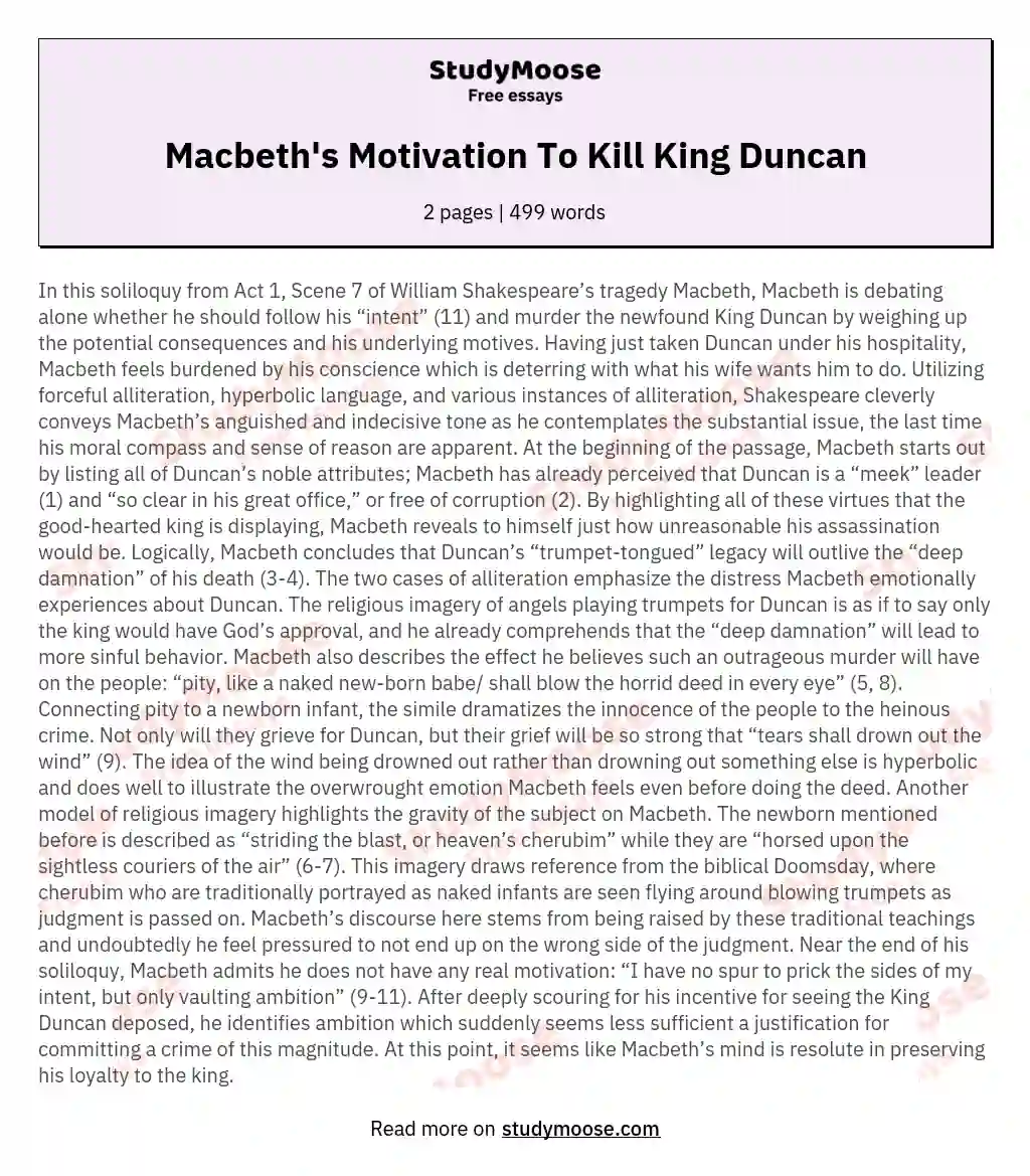 Macbeth's Motivation To Kill King Duncan