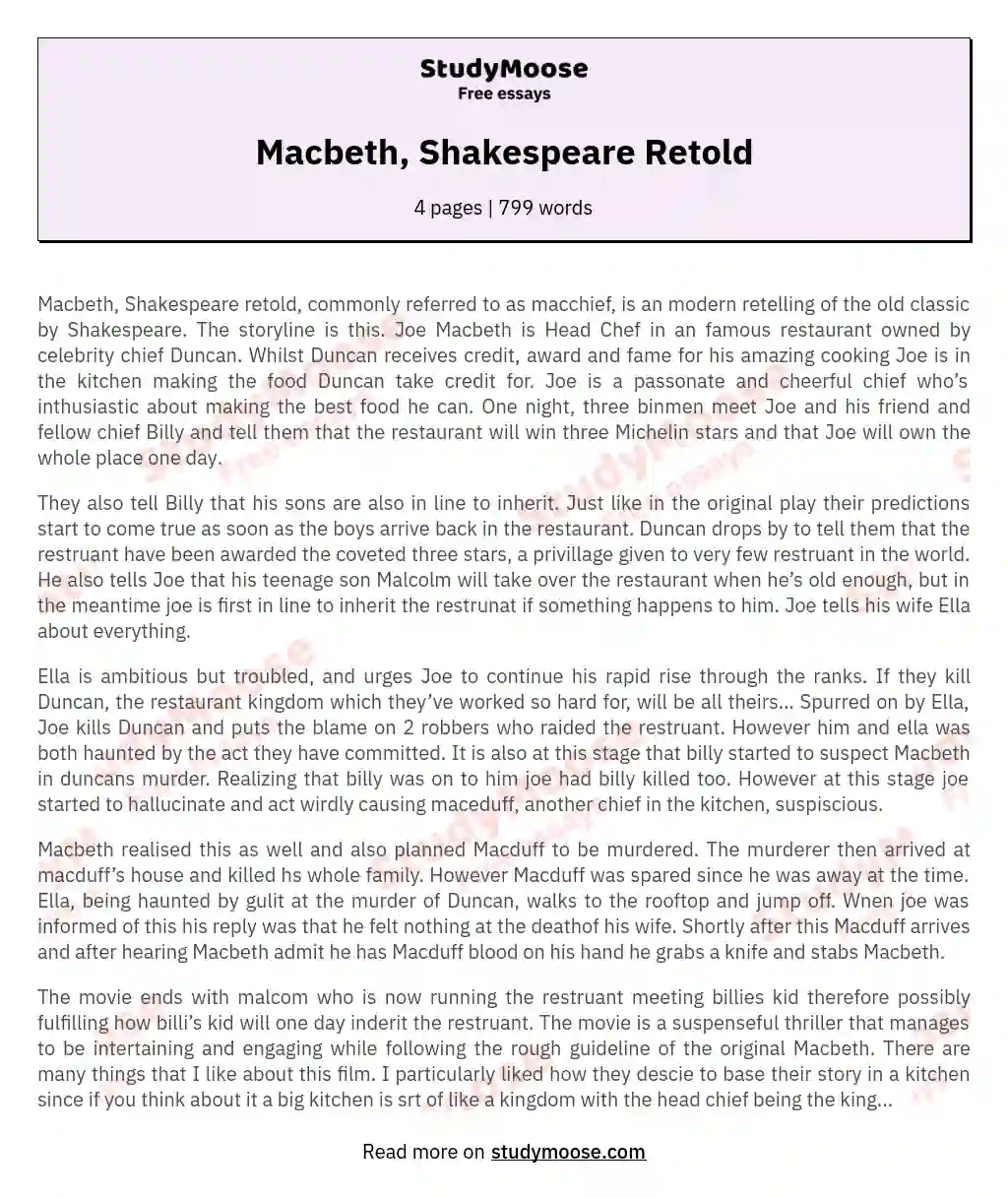 Macbeth, Shakespeare Retold essay