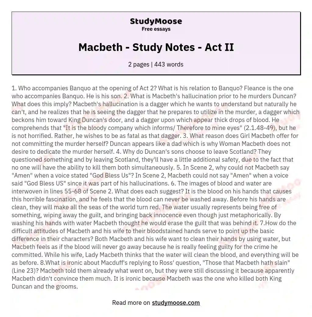 Macbeth - Study Notes - Act II