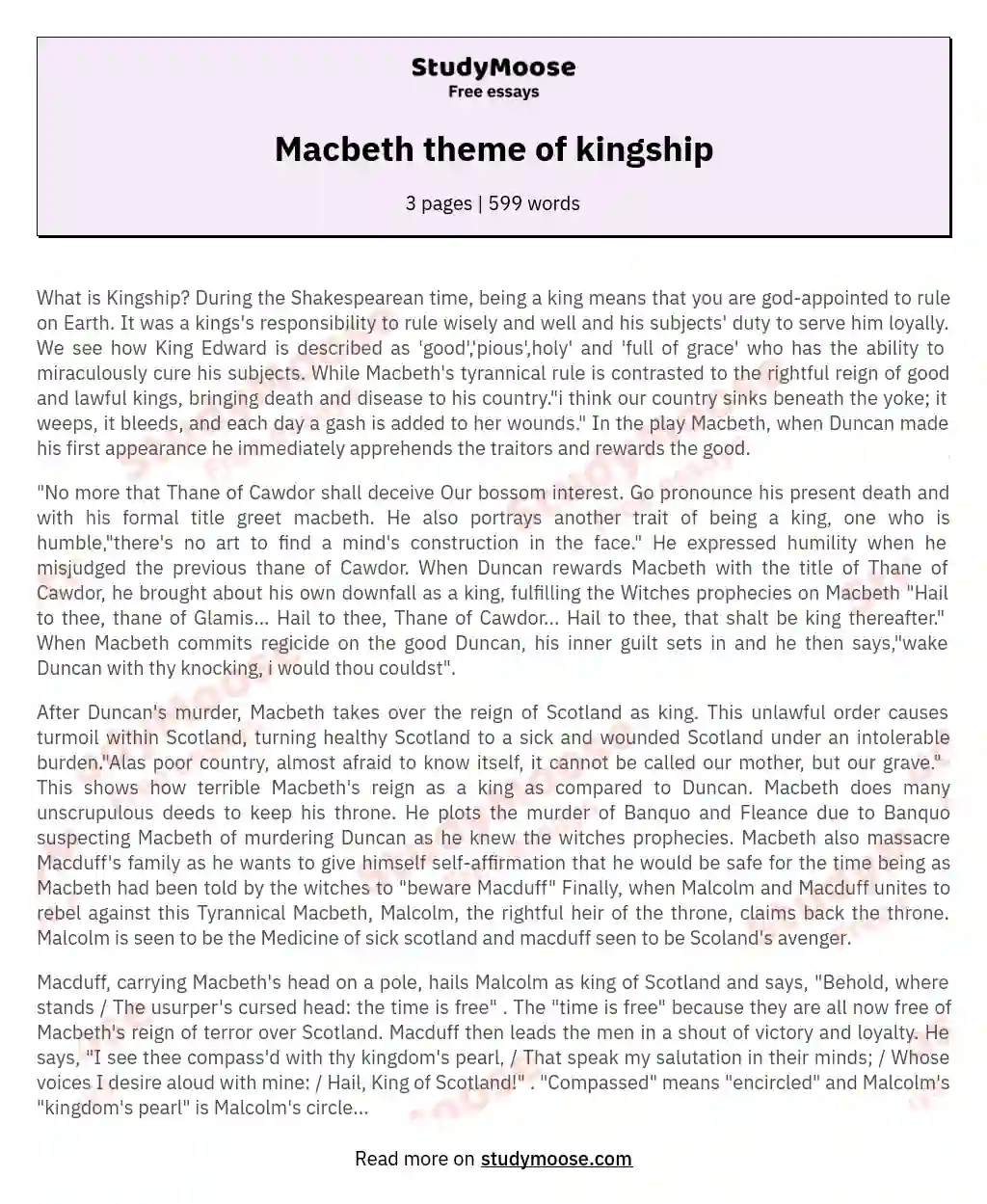 Macbeth theme of kingship essay