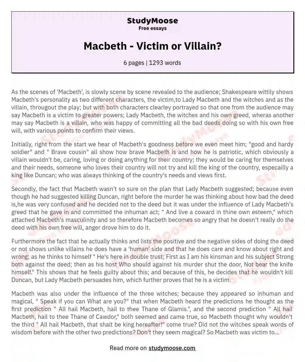 Macbeth - Victim or Villain? essay