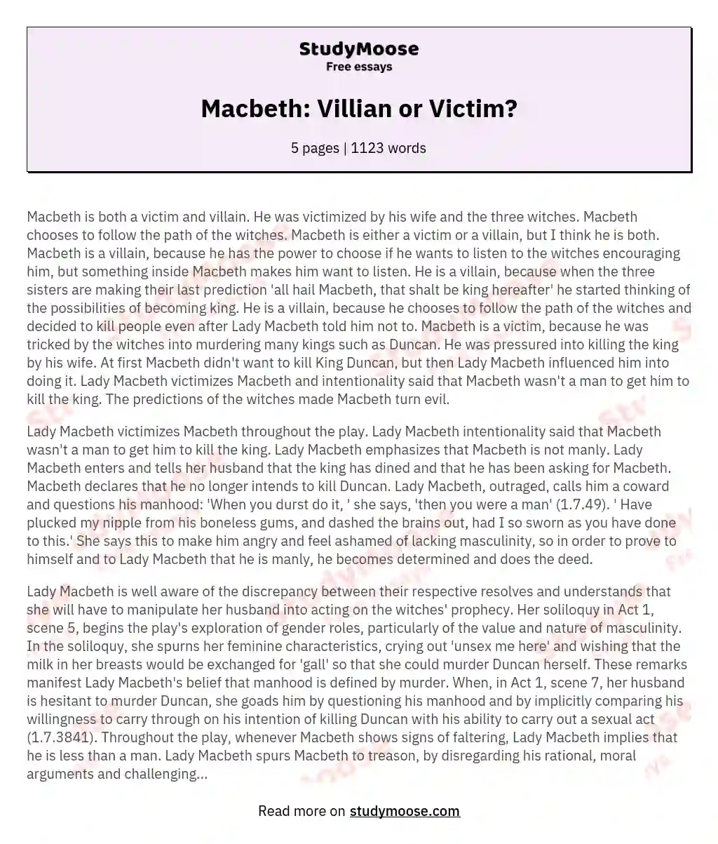 Macbeth: Villian or Victim?