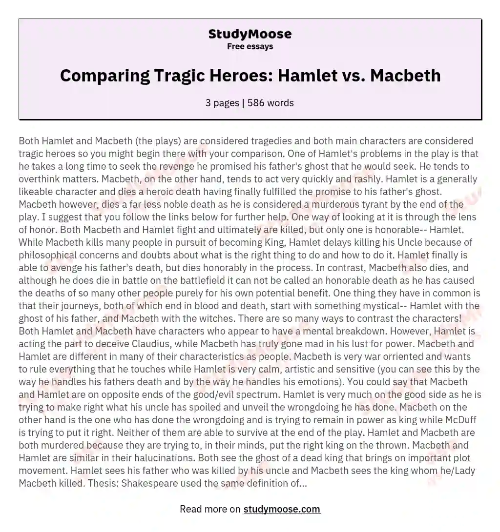 Comparing Tragic Heroes: Hamlet vs. Macbeth essay