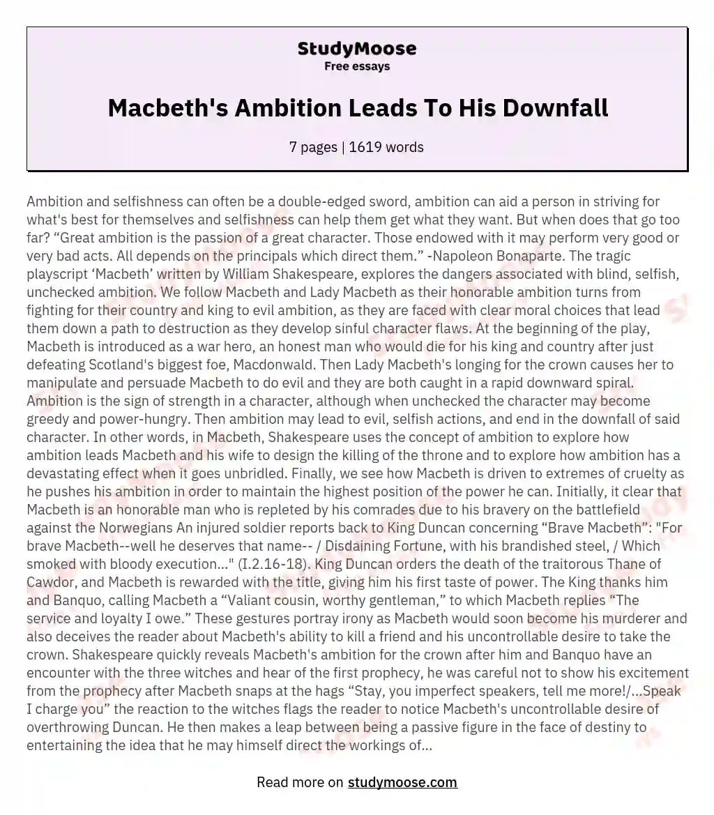 essay on macbeth's downfall