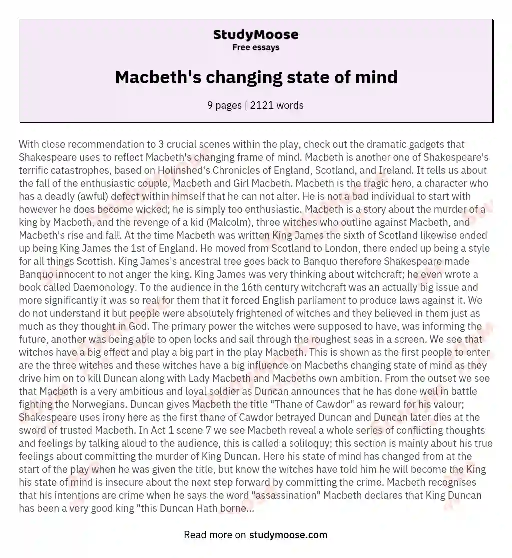 Macbeth's changing state of mind essay
