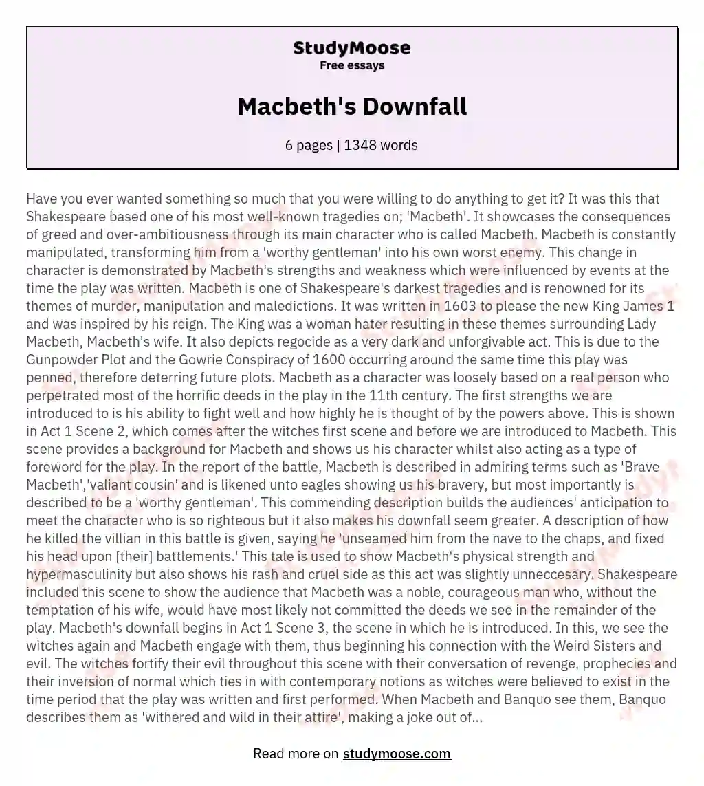 macbeths downfall essay introduction