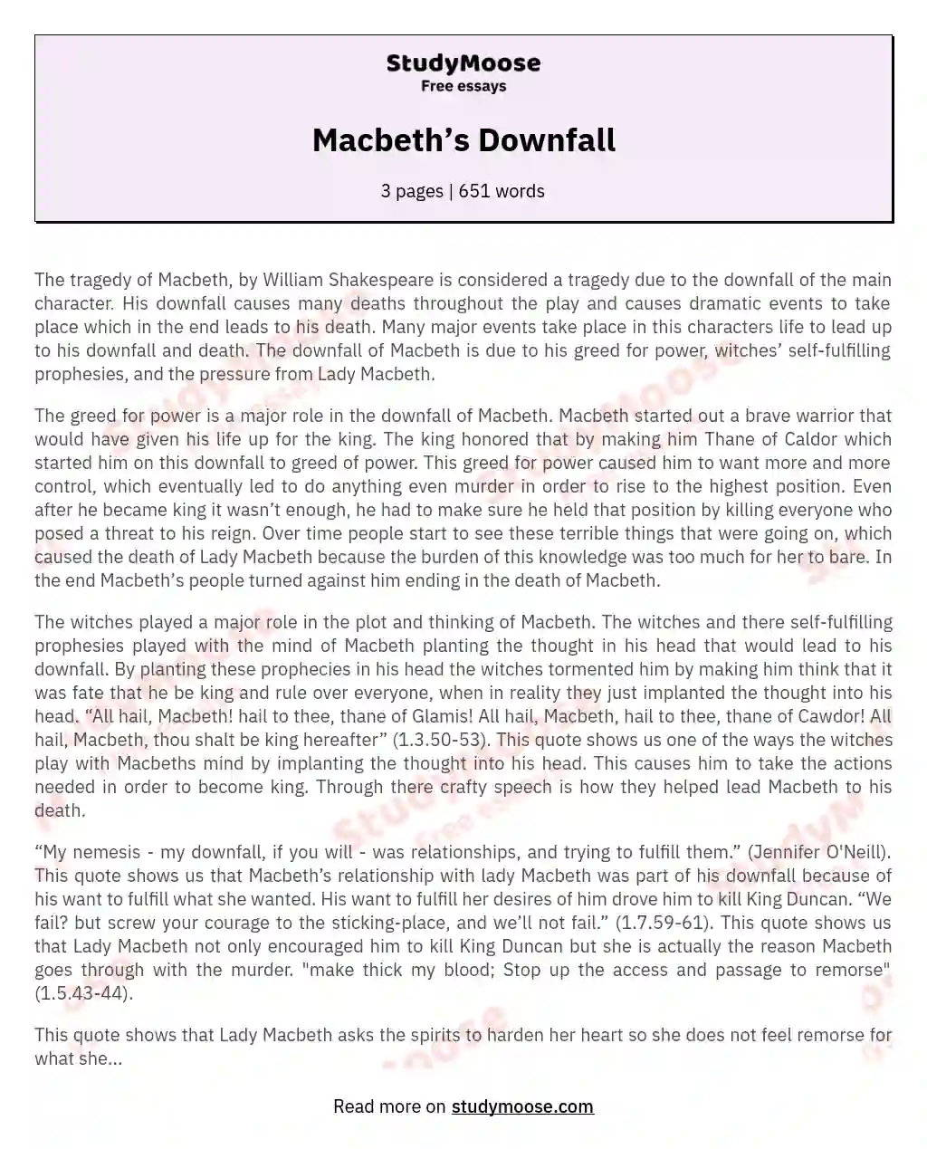 Macbeth’s Downfall essay