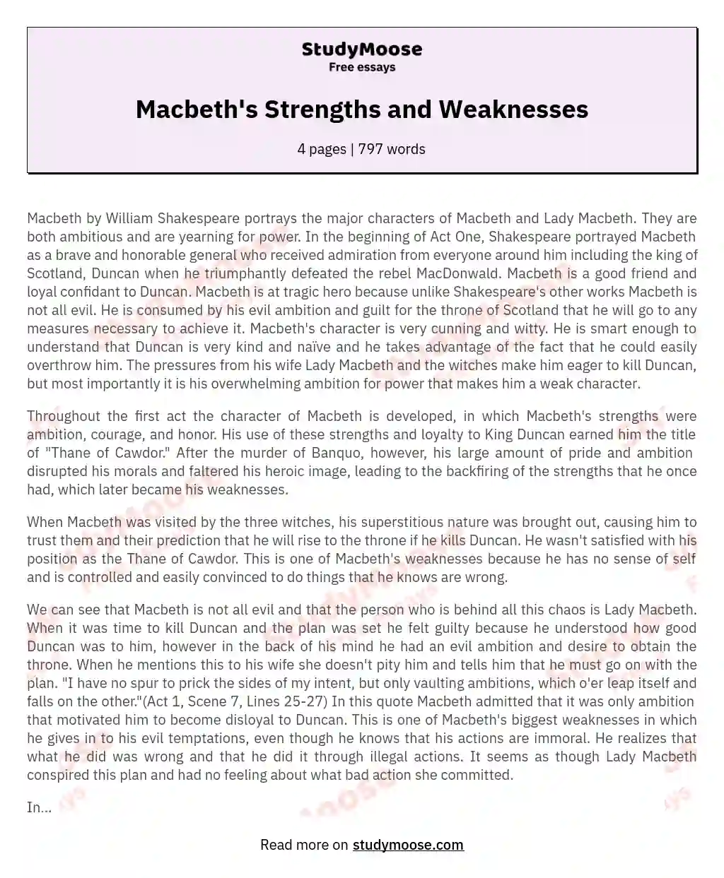 Macbeth's Strengths and Weaknesses essay