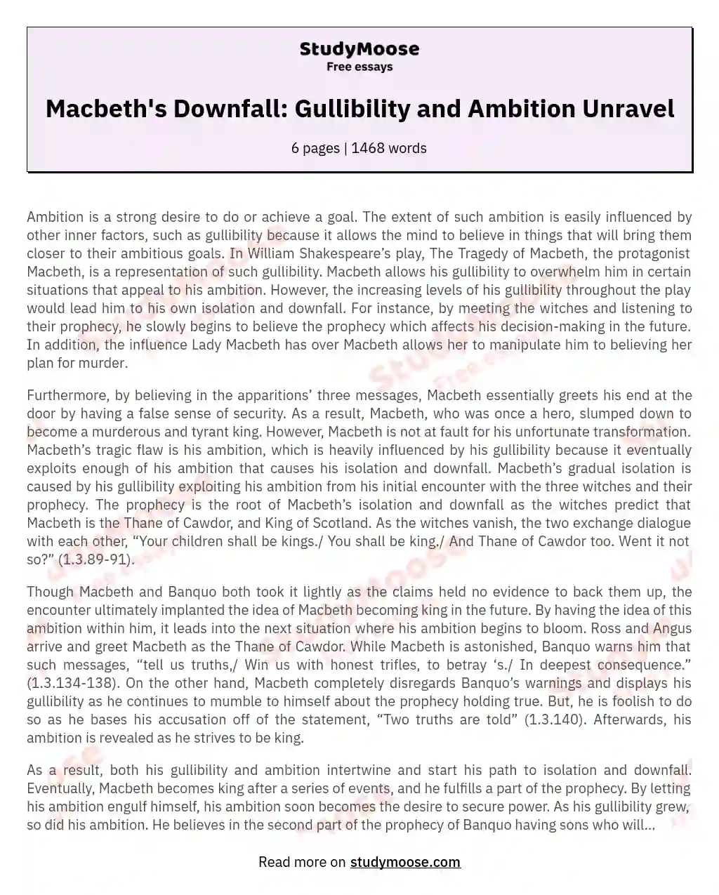 Macbeth's Downfall: Gullibility and Ambition Unravel essay