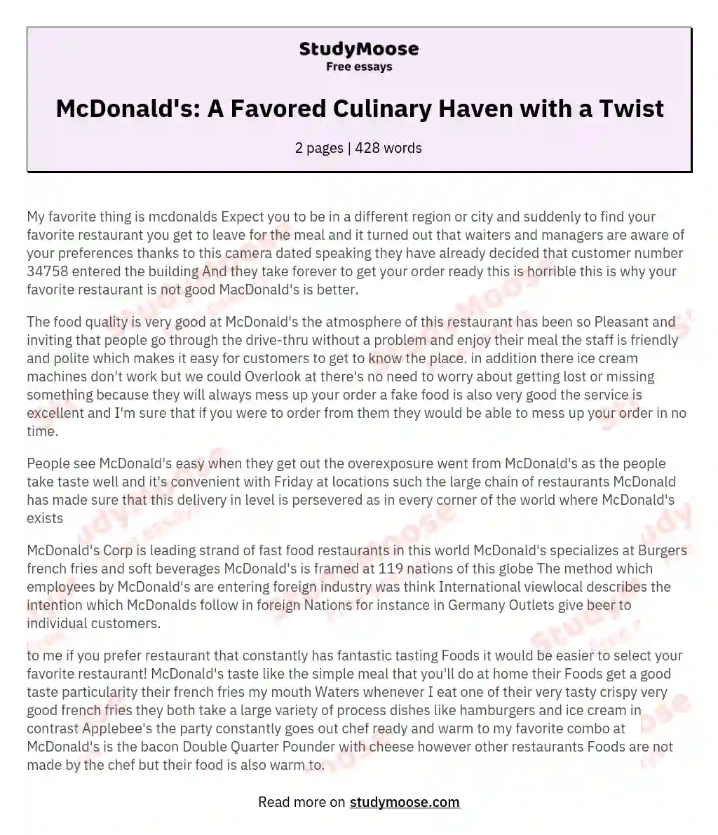 McDonald's: A Favored Culinary Haven with a Twist essay