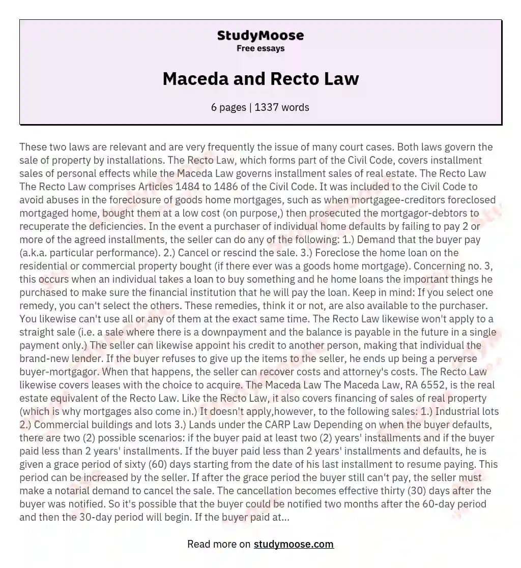 Maceda and Recto Law essay
