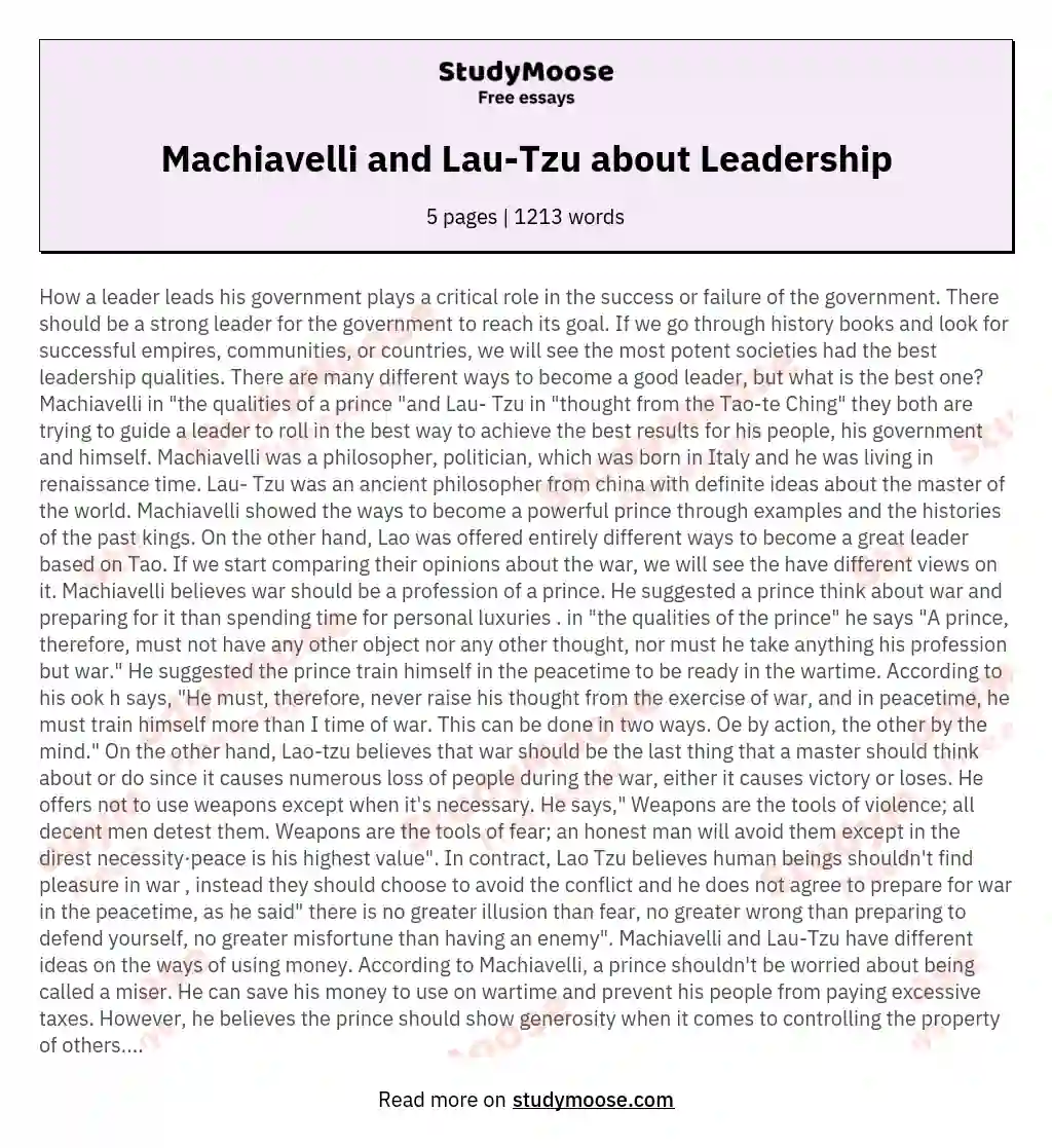 Machiavelli and Lau-Tzu about Leadership