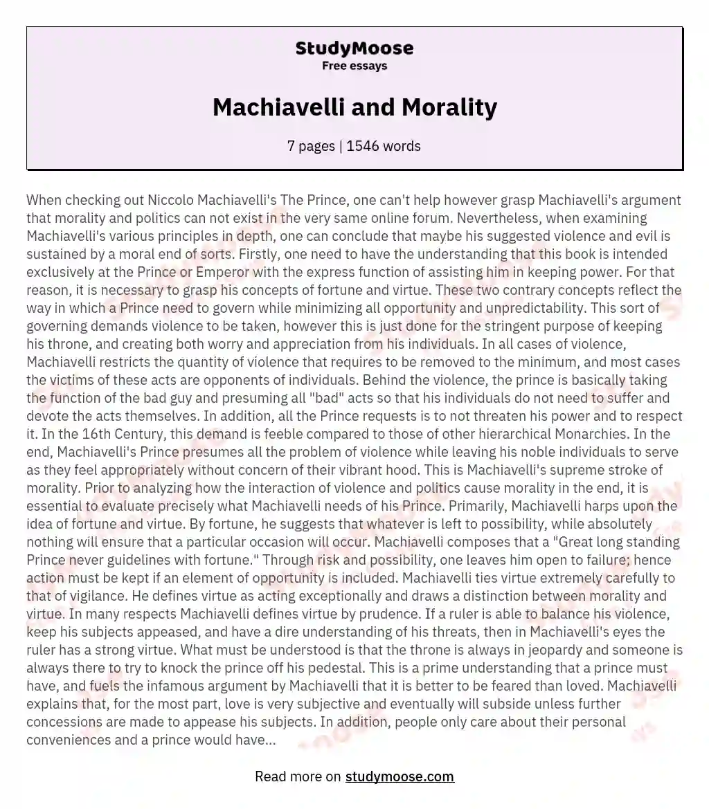 Machiavelli and Morality
