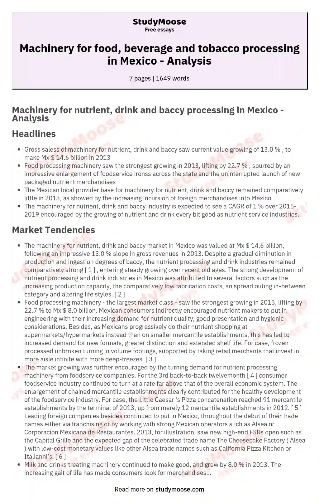 Machinery for food, beverage and tobacco processing in Mexico - Analysis
