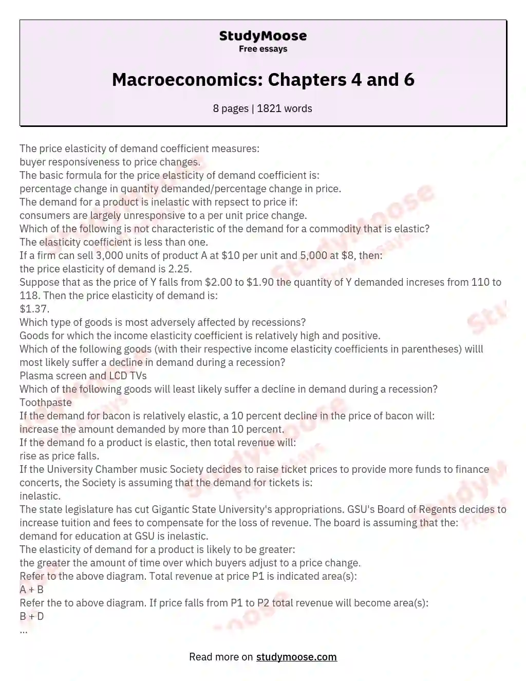 Macroeconomics: Chapters 4 and 6 essay