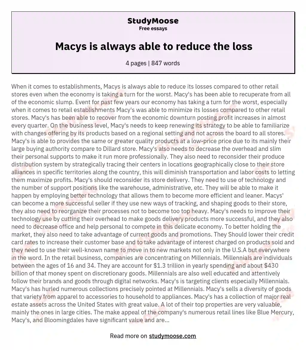Macys is always able to reduce the loss essay