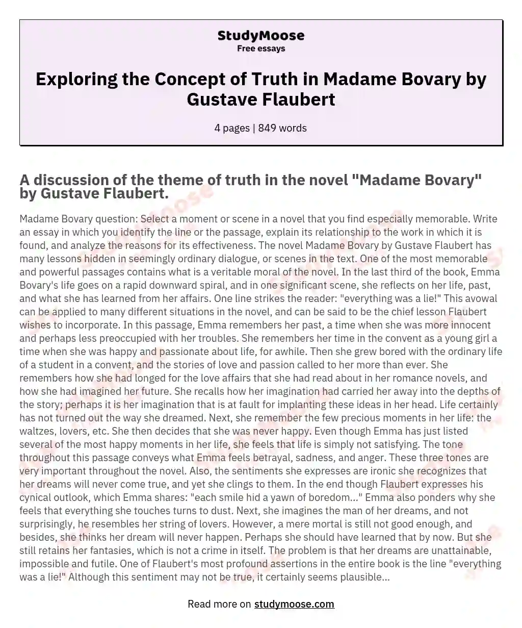Exploring the Concept of Truth in Madame Bovary by Gustave Flaubert essay
