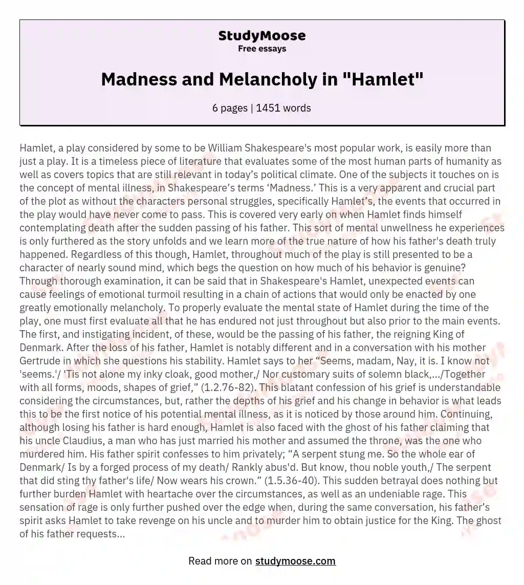 Madness and Melancholy in "Hamlet"