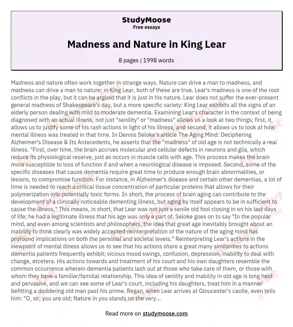 Madness and Nature in King Lear essay