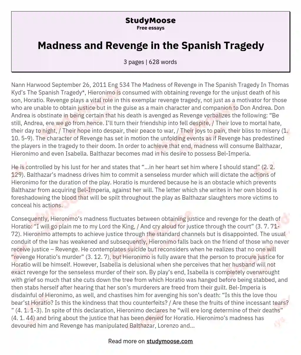 Madness and Revenge in the Spanish Tragedy essay