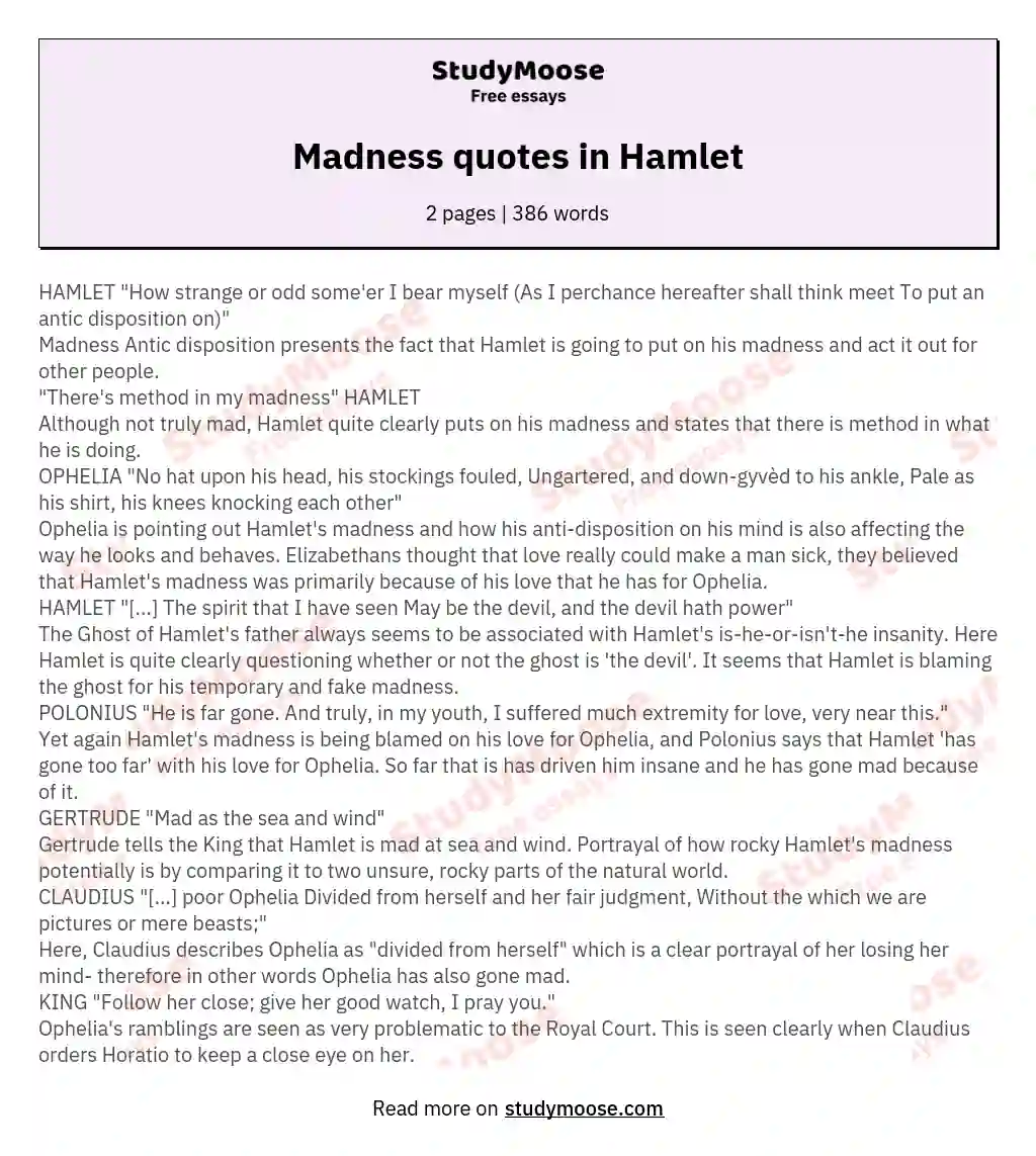 Madness quotes in Hamlet