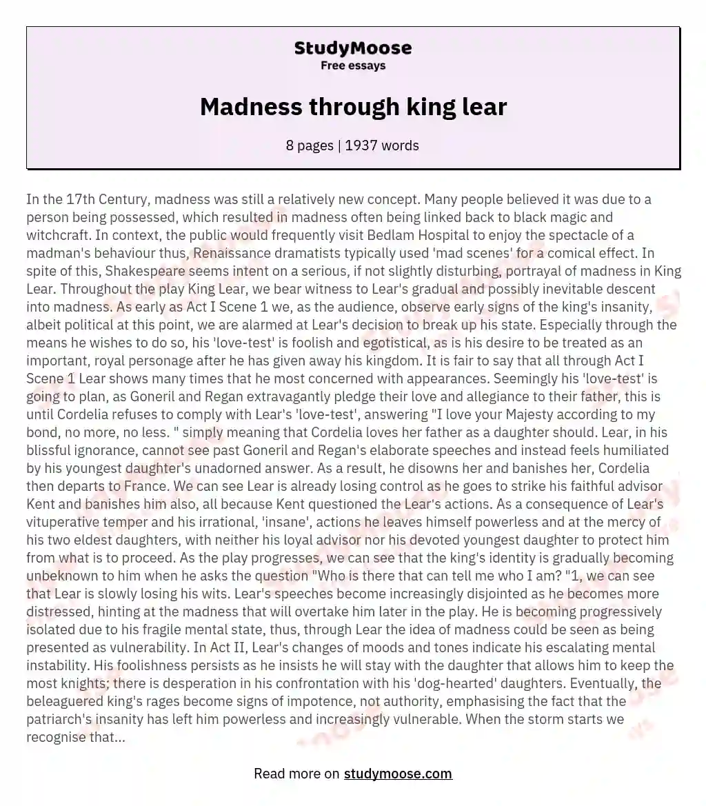 Madness through king lear essay