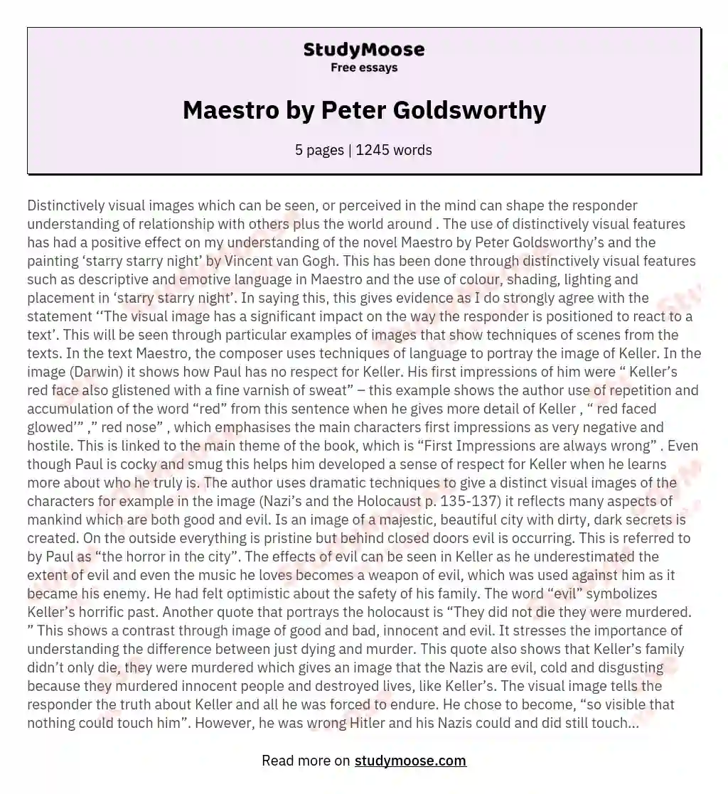 Maestro by Peter Goldsworthy essay