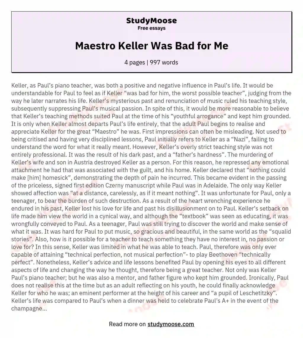 Maestro Keller Was Bad for Me