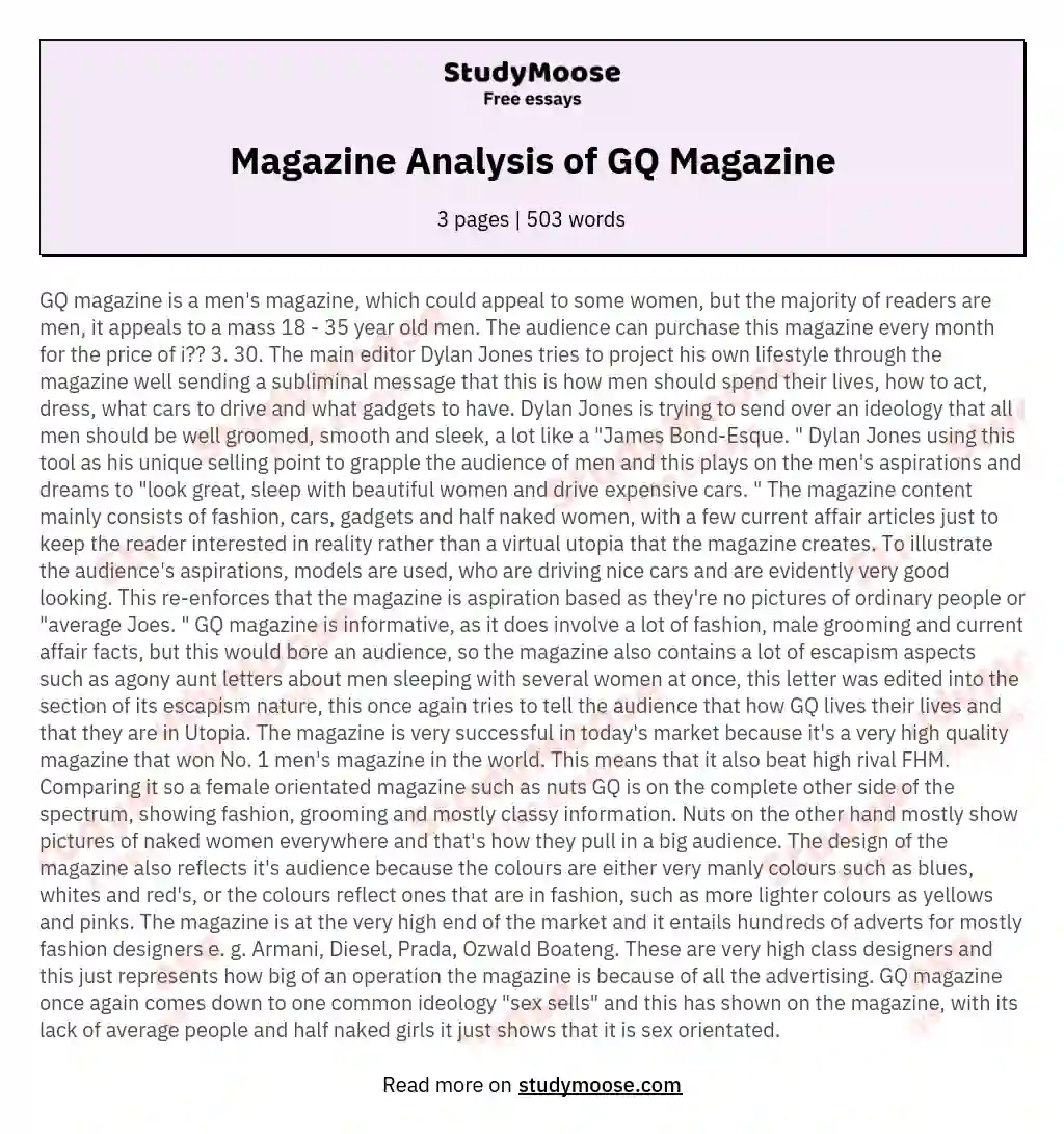 Magazine Analysis of GQ Magazine essay