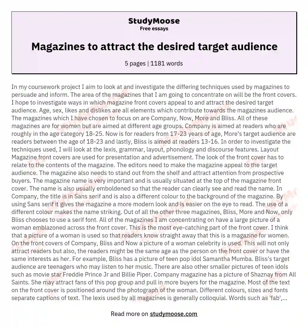 Magazines to attract the desired target audience essay