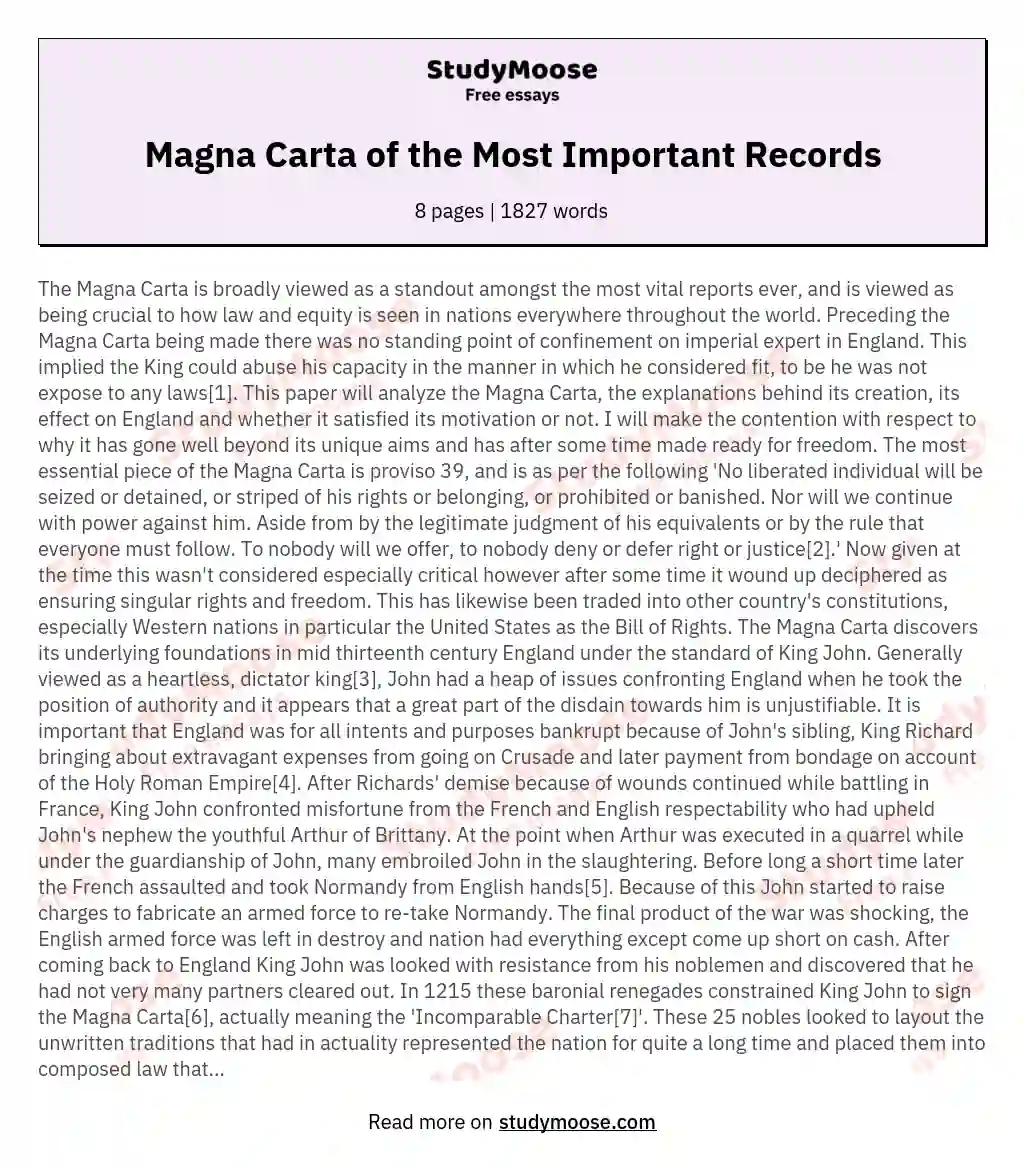 Magna Carta of the Most Important Records essay