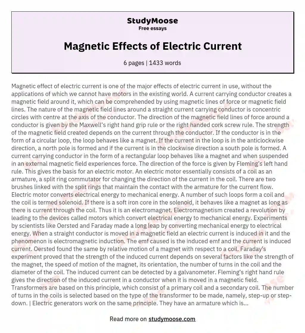 Magnetic Effects of Electric Current essay
