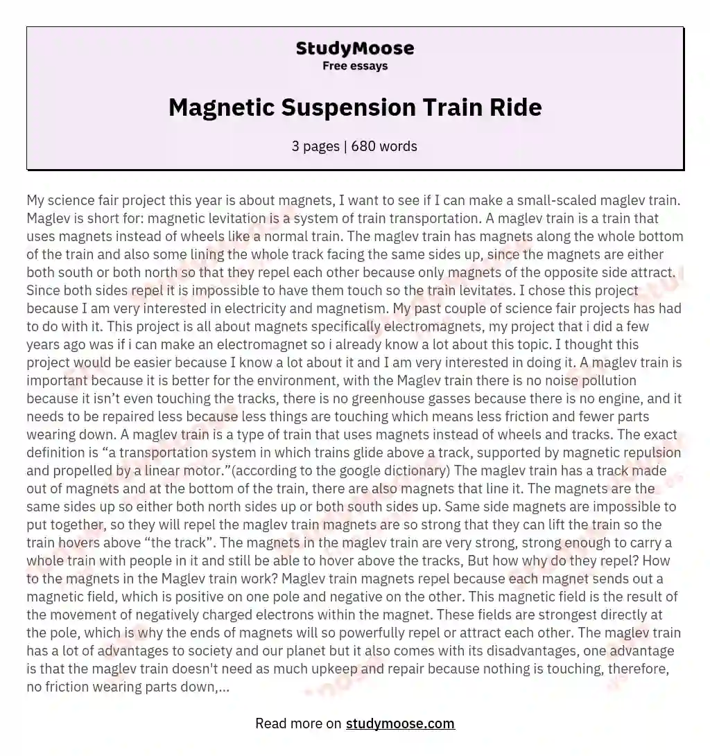 Magnetic Suspension Train Ride essay