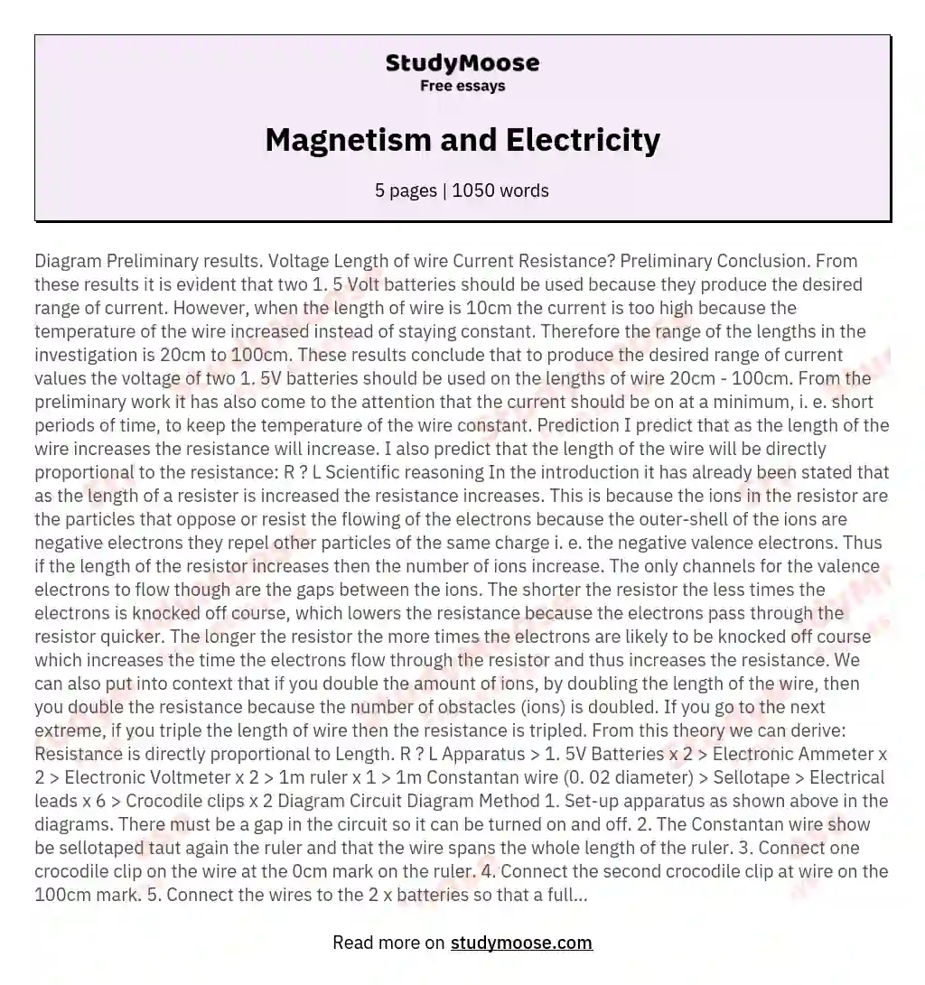 Magnetism and Electricity essay