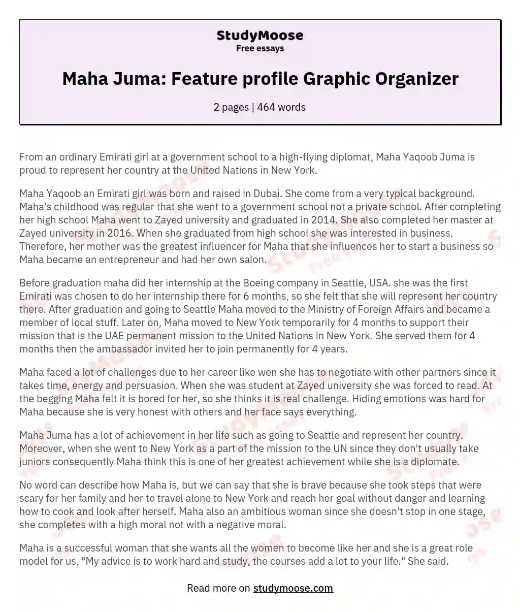Maha Juma: Feature profile Graphic Organizer