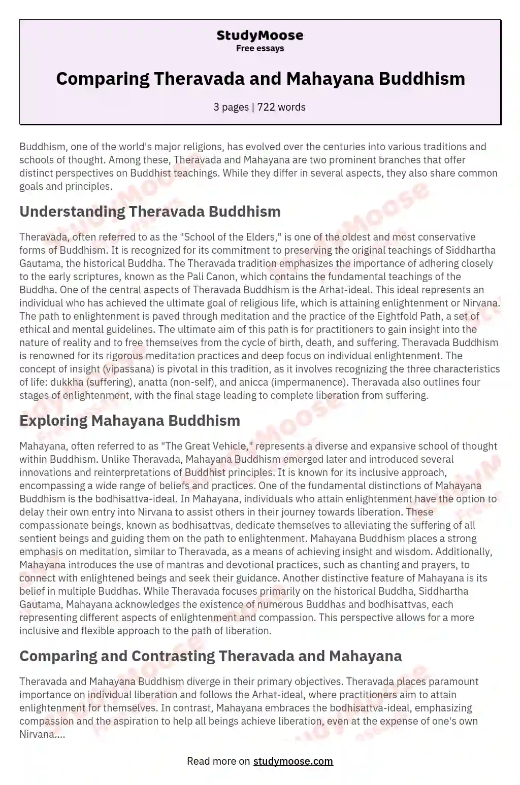 Mahayana and Theravada as Teachings of Buddhism