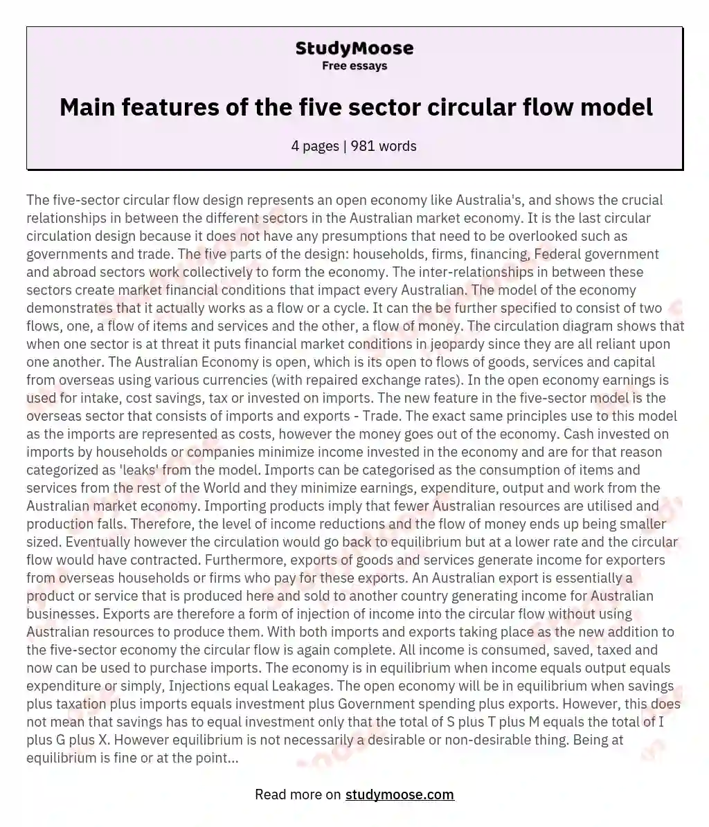 Main features of the five sector circular flow model essay