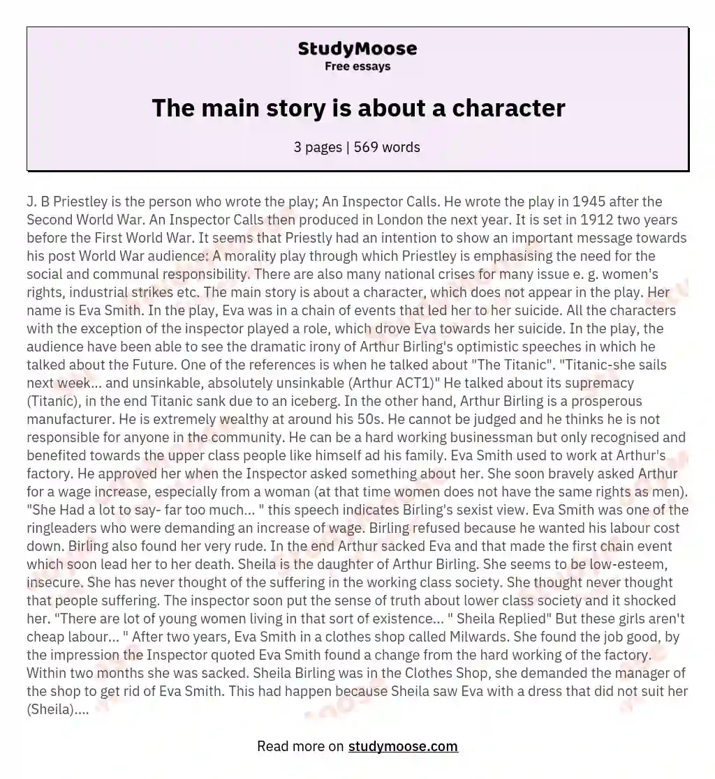 The main story is about a character essay