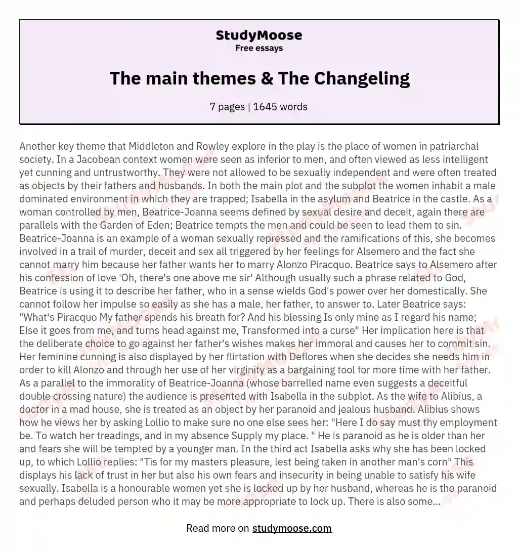 The main themes &amp; The Changeling essay