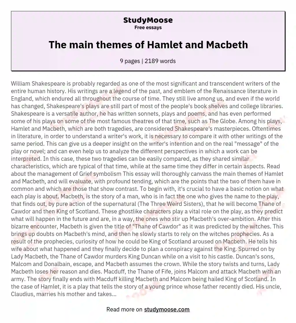 The main themes of Hamlet and Macbeth essay