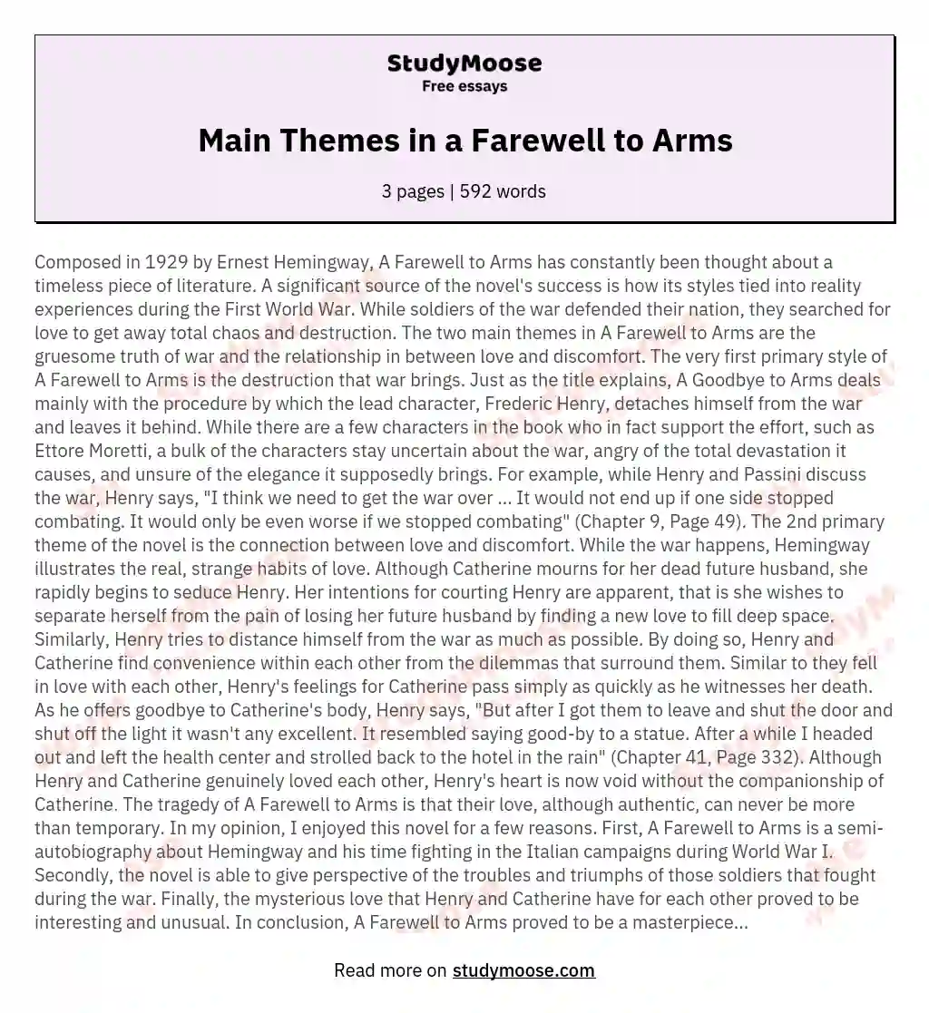 Main Themes in a Farewell to Arms