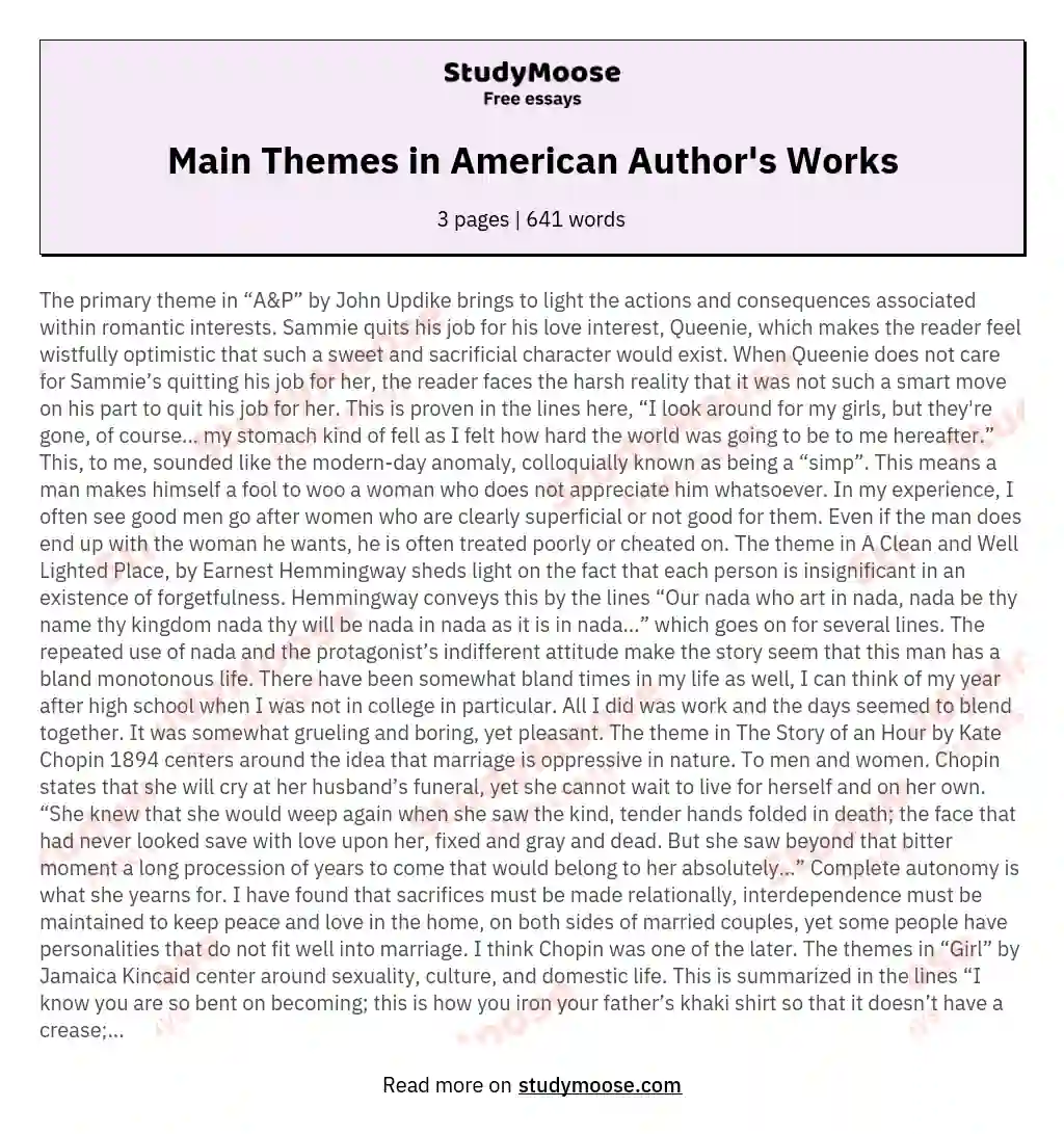 Main Themes in American Author's Works essay