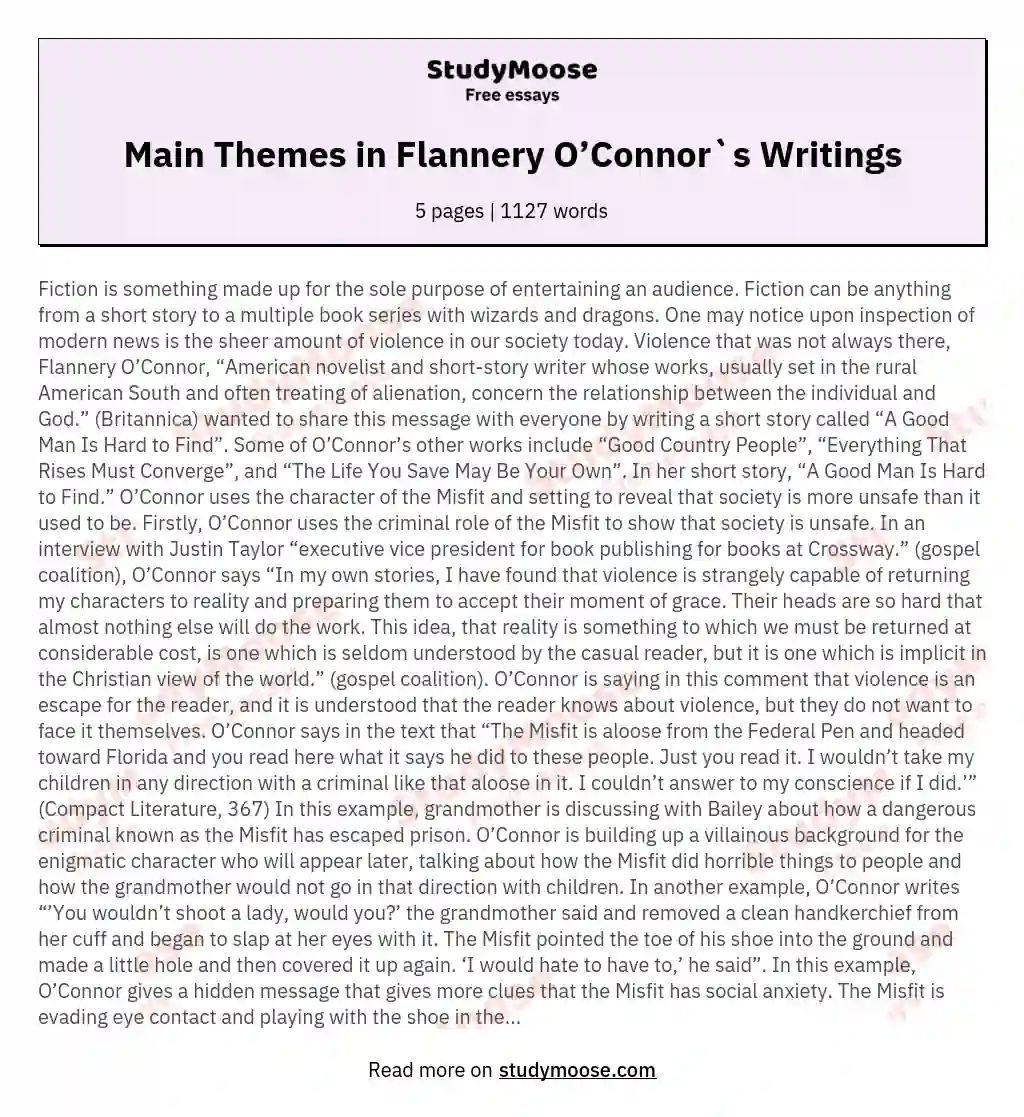 Main Themes in Flannery O’Connor`s Writings essay