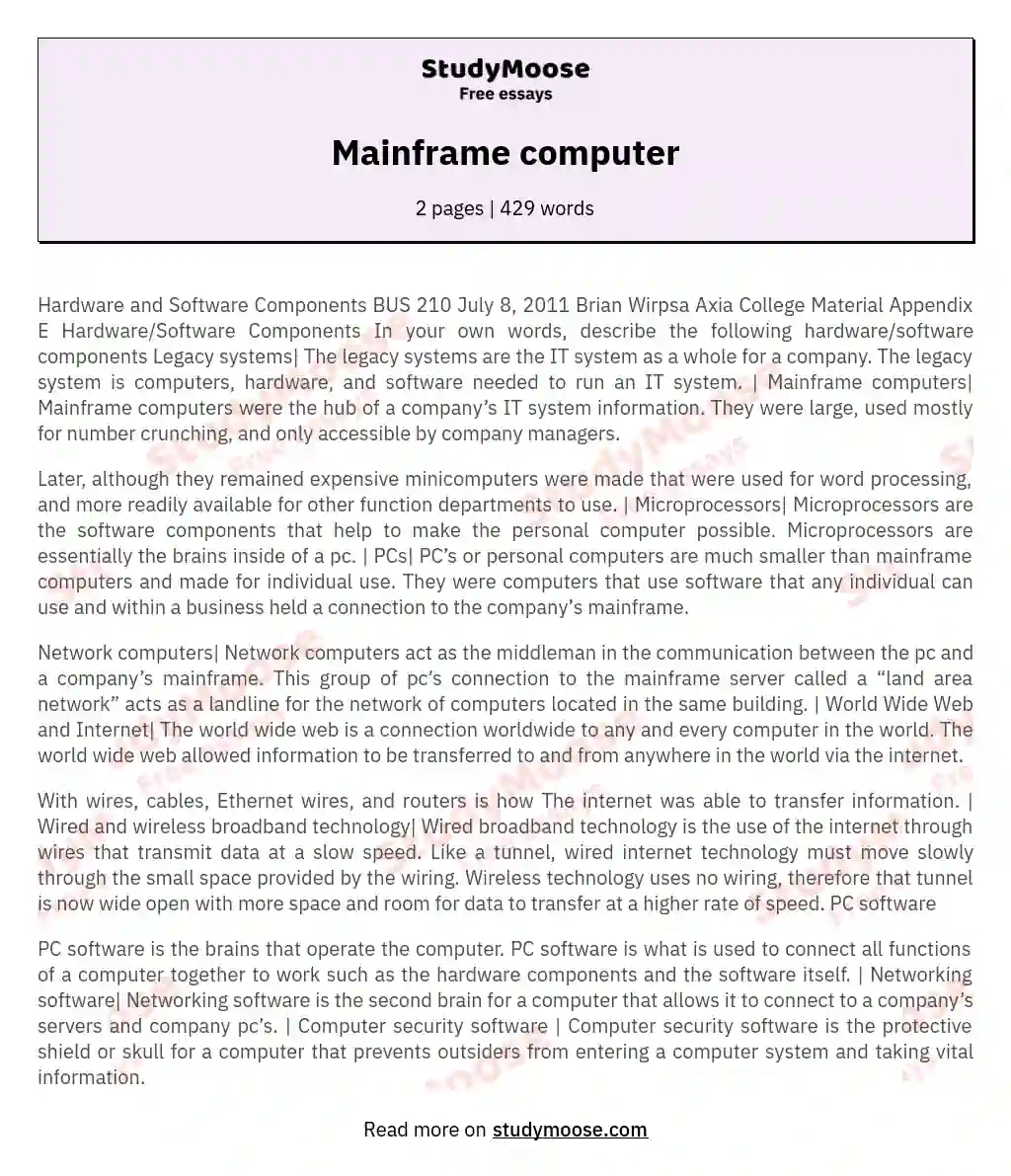Mainframe computer essay